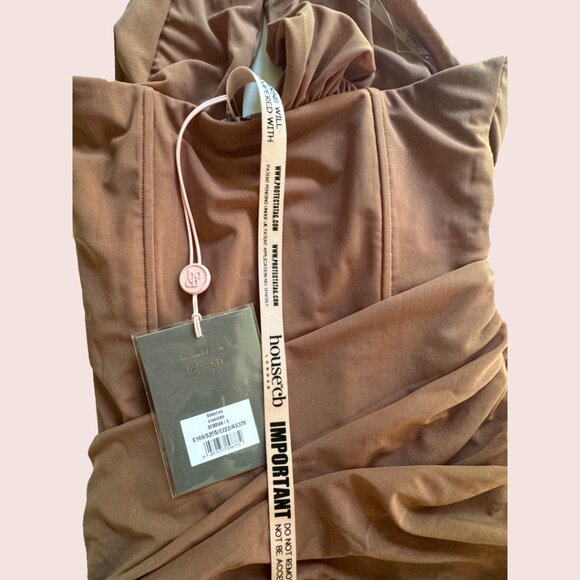 NEW House of CB Valentina Mocha Asymmetric Midi Dress, Size Small - Picture 7 of 10